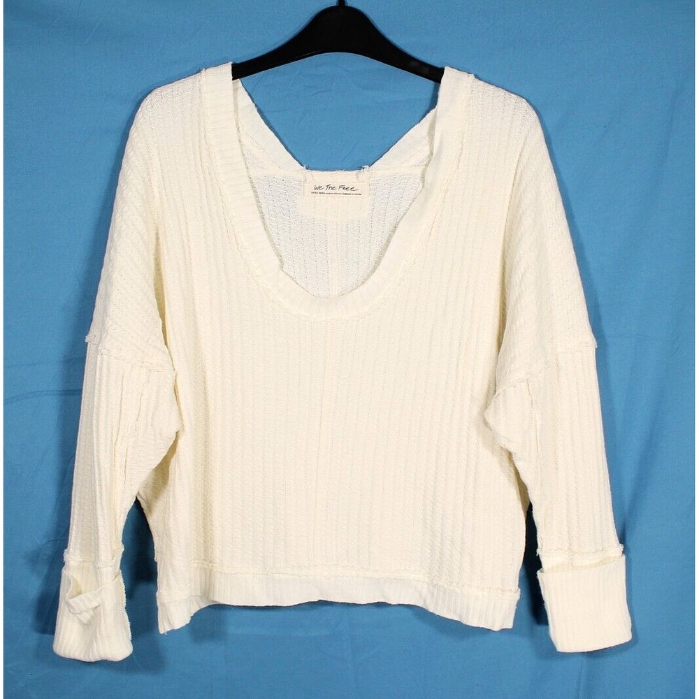 WE THE FREE Ivory NEW MAGIC THERMAL Oversized RAW HEM V-Neck SHIRT/TOP Sz XS